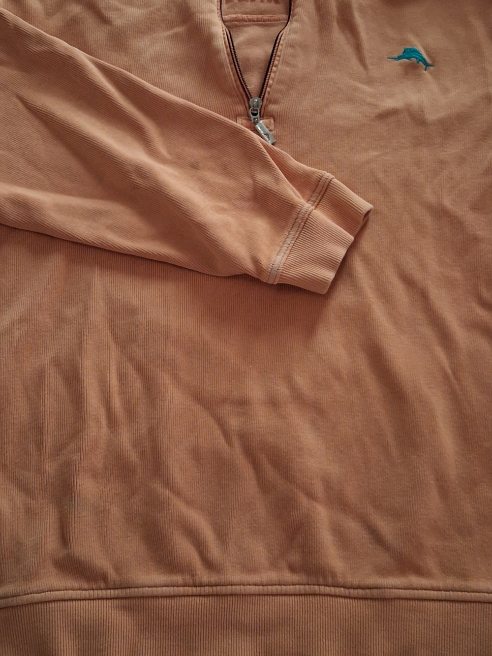 Tommy Bahama Men's Zip Pullover in Light Brown with Teal Dolphin